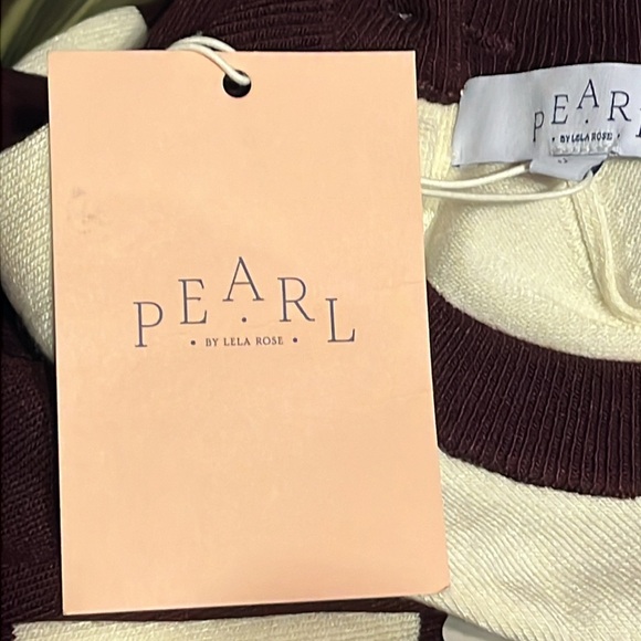 Lela Rose Pearl Wine/Pink/Cream Striped Colorblock Sweater S - Picture 9 of 10
